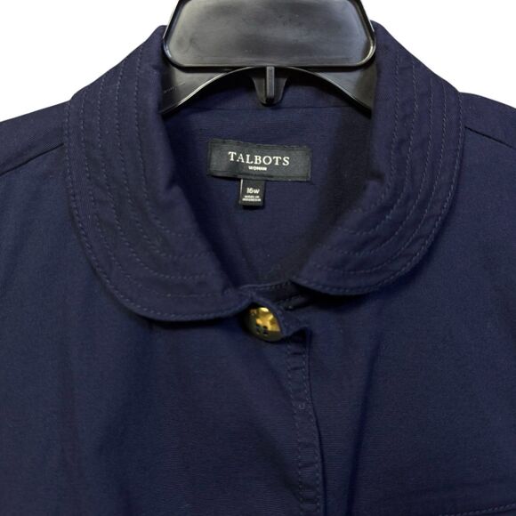 Talbots Utility Military Jacket Coat 16W Blue Canvas Gold Buttons Preppy Capsule - Picture 4 of 7